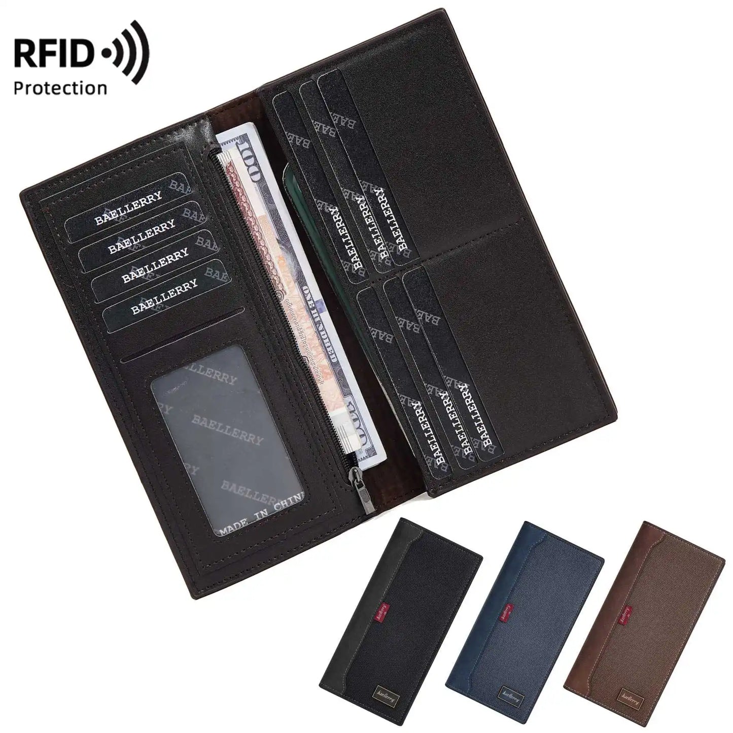 Business RFID Splicing Bifold Clutch Bag New Men's Long Wallet Multi-Function Coin Purse Large Capacity Multi-Slot Card Holder