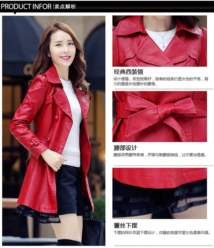 Women Leather Coat New Mid-Length 2025 5XL Lady Leather Windbreaker Jacket Autumn Wear clothing Bomber streetwear Casual Outwear