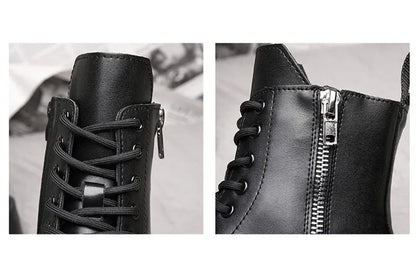 2025 Autumn Winter Shoes Men Leather Boots Thick Sole Non-slip Warm Plush Cold Winter Cow Leather Male Ankle Botas Black KA4867