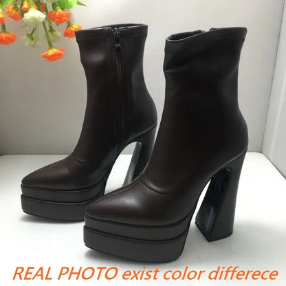 REAVE CAT Ladies Boots 15cm Shaft Stretchy Pointed Toe High Heel 6 inch Platform 5cm Big Size 46 Party