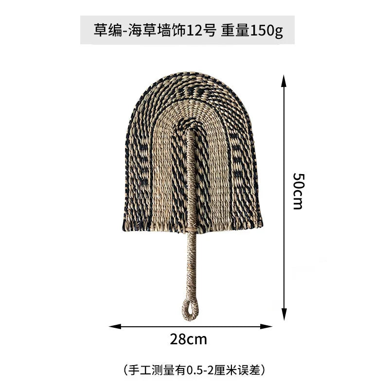 Boho Style Straw Fan Hand Woven Manual Paddle Fan Wall Decoration Of Nordic Homestays Art Crafts Fan Home Decor Accessories