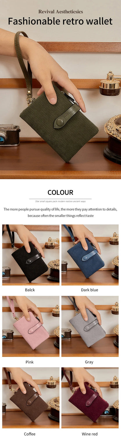 Solid Color Women's Trifold Wallet RFID Shielding Multifunctional Large Capacity Credit Card Bag with ID Window Short Coin Purse