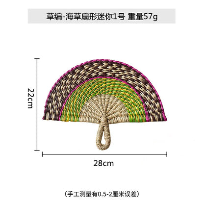 Boho Style Straw Fan Hand Woven Manual Paddle Fan Wall Decoration Of Nordic Homestays Art Crafts Fan Home Decor Accessories