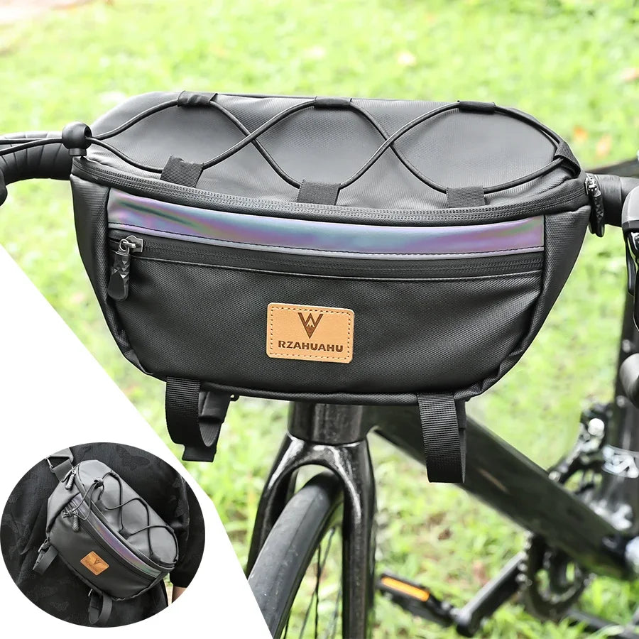 Bicycle Handlebar Bag Portable Waterproof Multi-purpose MTB Road Bike Frame Tube Bag Elastic Messenger Bag Sports Backpack
