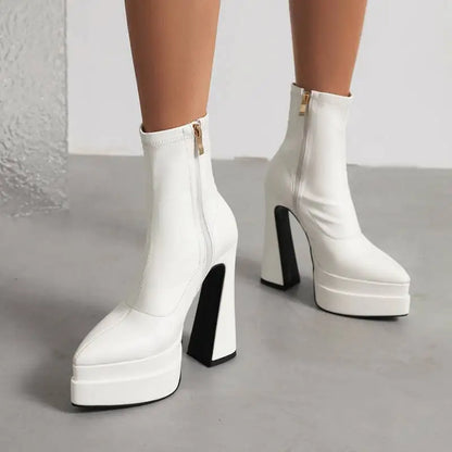 REAVE CAT Ladies Boots 15cm Shaft Stretchy Pointed Toe High Heel 6 inch Platform 5cm Big Size 46 Party