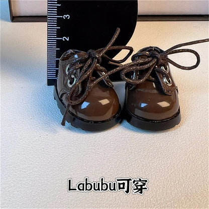 Labubu 3.8cm PU leather shoes 17cm cotton doll Labubu shoe toy versatile coffee colored shoes DIY doll accessories toy Labubu
