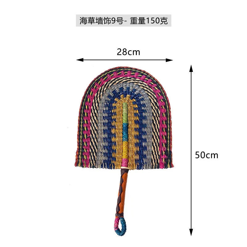 Boho Style Straw Fan Hand Woven Manual Paddle Fan Wall Decoration Of Nordic Homestays Art Crafts Fan Home Decor Accessories