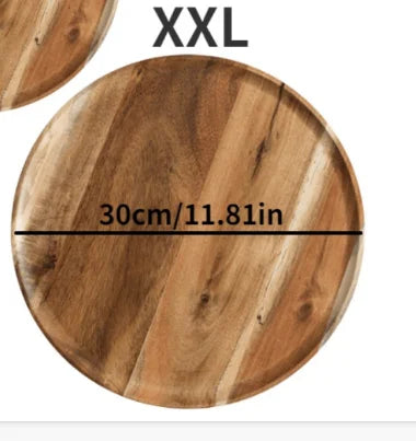1Pc Wood Serving Plate Handmade Kitchen Dinner Plate with Grooved Handle Tray Durable Tableware Home Kitchen Supplies Gadgets