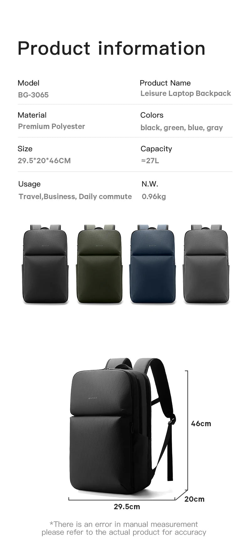 BANGE Smart Waterproof Travel Backpack Business Flight Approved Carry on Backpack Large Capacity 16 inch Laptop Backpack for Men