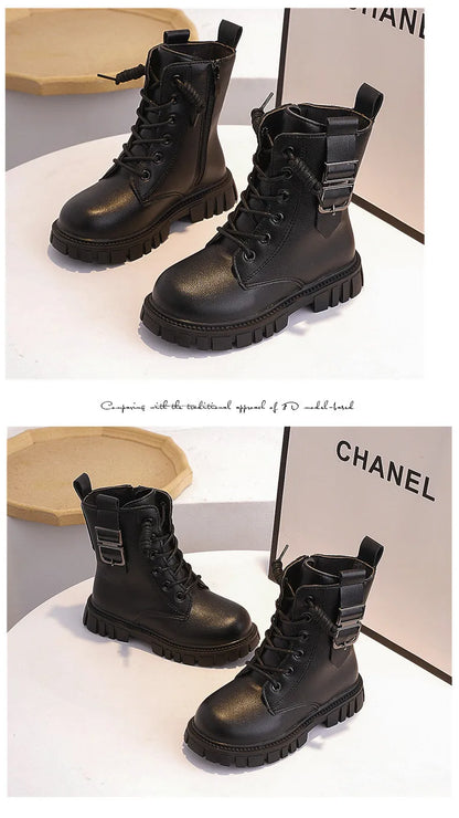 Girls Short Boots Autumn Winter 2023 New Korean Style Children Fashion Casual Short Boots Drop Shipping Simple Non-slip Kids PU