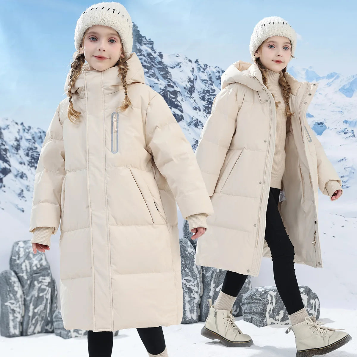 -20 degrees Celsius Down boys and girls jackets,2025 new medium-length thickened cotton-padded jackets for children to keep warm