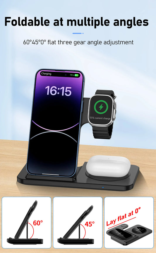 3-in-1 Magnetic Wireless Charger for iPhone, Watch, AirPods