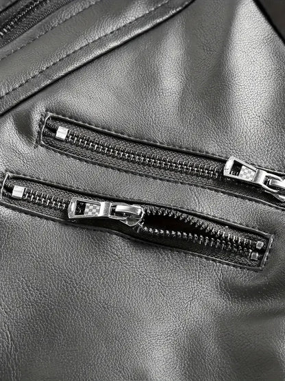 Motorcycle Leather Jackets Man Casual Fashion Motorcycle Coat Slim Fit Lapel PU Jackets Autumn Anti-wind Leather Coat Male