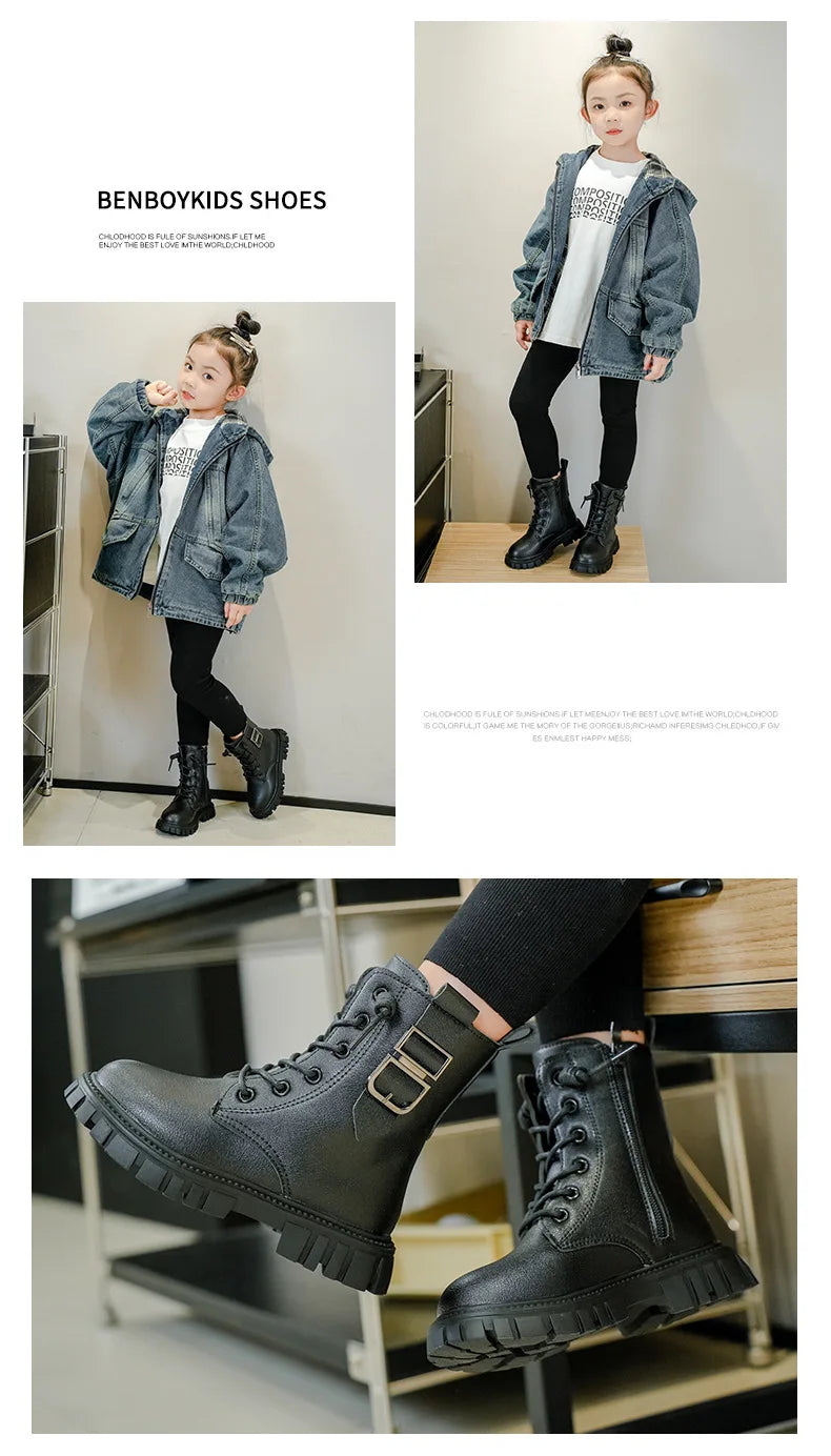 Girls Short Boots Autumn Winter 2023 New Korean Style Children Fashion Casual Short Boots Drop Shipping Simple Non-slip Kids PU