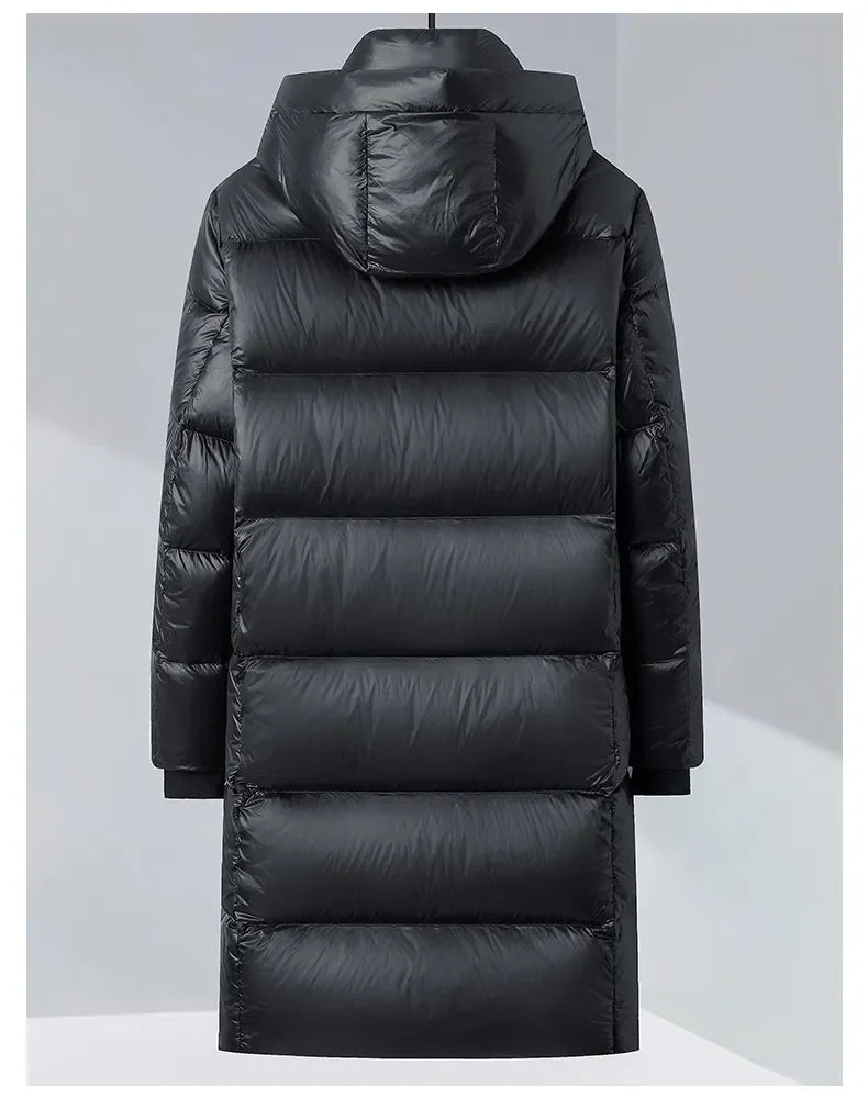 -30 ℃ Cold-proof Long Down Jacket Men's Light Luxury Black Gold Lightweight 95% Goose Down Jacket Unisex Winter Warm Hooded Coat