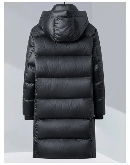 -30 ℃ Cold-proof Long Down Jacket Men's Light Luxury Black Gold Lightweight 95% Goose Down Jacket Unisex Winter Warm Hooded Coat