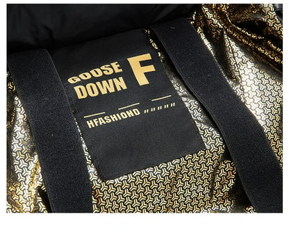 -30 ℃ Cold-proof Long Down Jacket Men's Light Luxury Black Gold Lightweight 95% Goose Down Jacket Unisex Winter Warm Hooded Coat