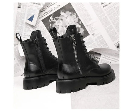 2025 Autumn Winter Shoes Men Leather Boots Thick Sole Non-slip Warm Plush Cold Winter Cow Leather Male Ankle Botas Black KA4867