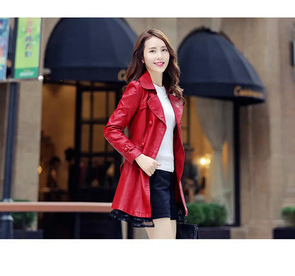 Women Leather Coat New Mid-Length 2025 5XL Lady Leather Windbreaker Jacket Autumn Wear clothing Bomber streetwear Casual Outwear
