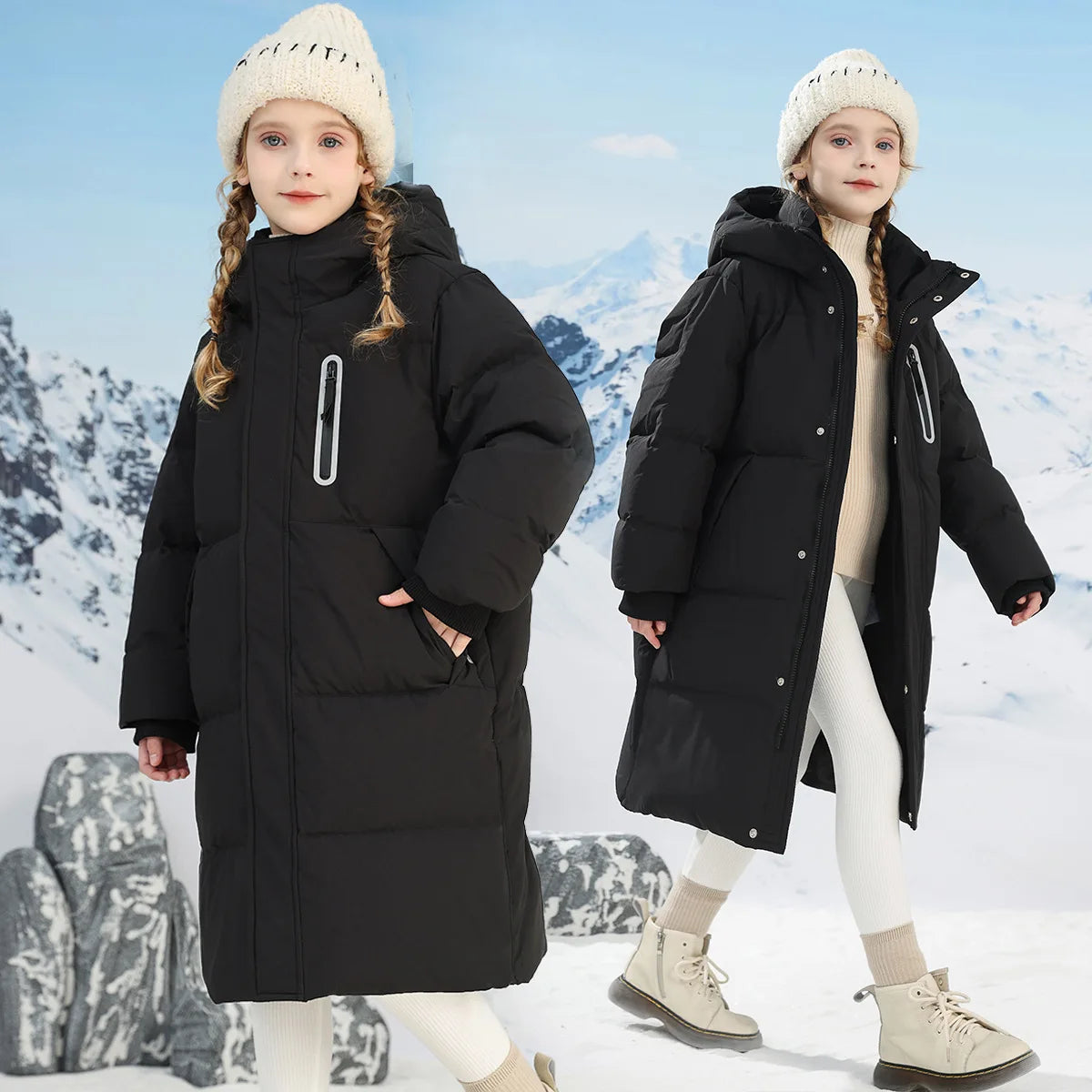 -20 degrees Celsius Down boys and girls jackets,2025 new medium-length thickened cotton-padded jackets for children to keep warm
