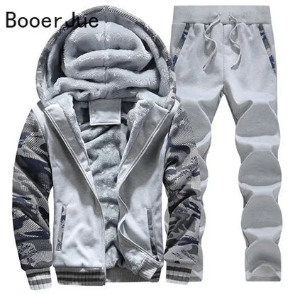New Winter Tracksuits Men Set Thick Fleece Hoodies+Pants Suit Zipper Hooded Sweatshirt Sportswear Set Male Hoodie Sporting Suits