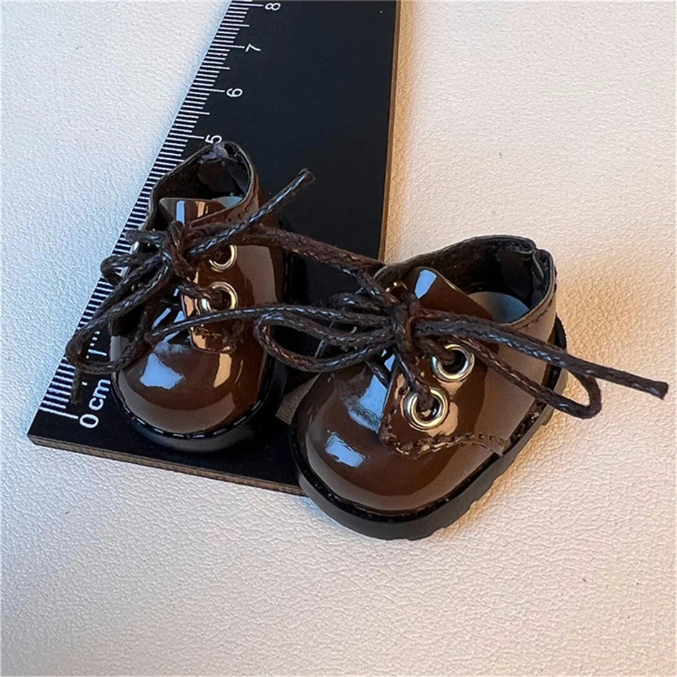 Labubu 3.8cm PU leather shoes 17cm cotton doll Labubu shoe toy versatile coffee colored shoes DIY doll accessories toy Labubu