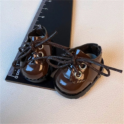 Labubu 3.8cm PU leather shoes 17cm cotton doll Labubu shoe toy versatile coffee colored shoes DIY doll accessories toy Labubu