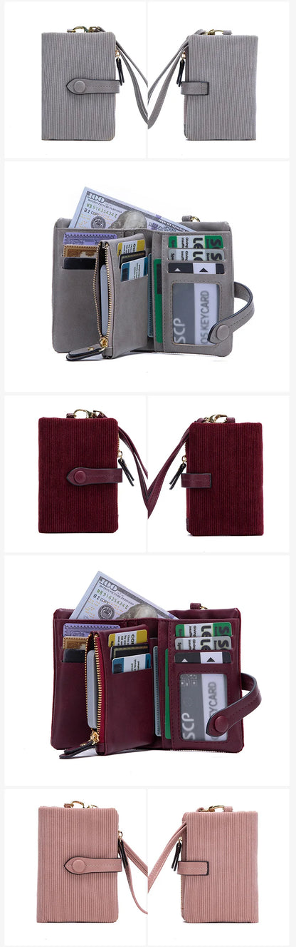 Solid Color Women's Trifold Wallet RFID Shielding Multifunctional Large Capacity Credit Card Bag with ID Window Short Coin Purse