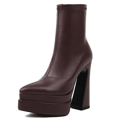 REAVE CAT Ladies Boots 15cm Shaft Stretchy Pointed Toe High Heel 6 inch Platform 5cm Big Size 46 Party