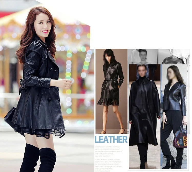 Women Leather Coat New Mid-Length 2025 5XL Lady Leather Windbreaker Jacket Autumn Wear clothing Bomber streetwear Casual Outwear