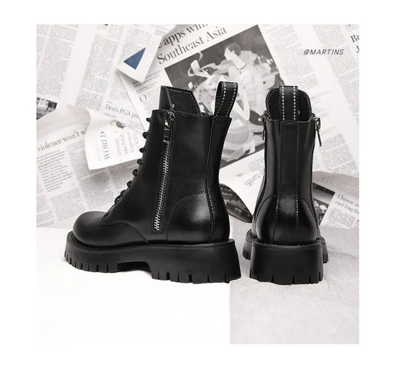 2025 Autumn Winter Shoes Men Leather Boots Thick Sole Non-slip Warm Plush Cold Winter Cow Leather Male Ankle Botas Black KA4867