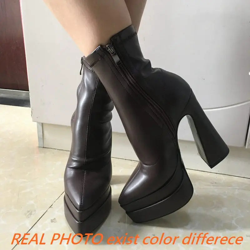 REAVE CAT Ladies Boots 15cm Shaft Stretchy Pointed Toe High Heel 6 inch Platform 5cm Big Size 46 Party