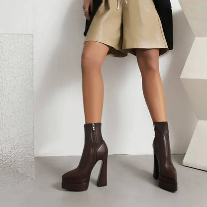 REAVE CAT Ladies Boots 15cm Shaft Stretchy Pointed Toe High Heel 6 inch Platform 5cm Big Size 46 Party