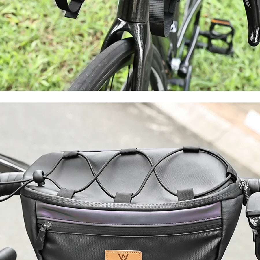 Bicycle Handlebar Bag Portable Waterproof Multi-purpose MTB Road Bike Frame Tube Bag Elastic Messenger Bag Sports Backpack