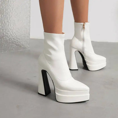 REAVE CAT Ladies Boots 15cm Shaft Stretchy Pointed Toe High Heel 6 inch Platform 5cm Big Size 46 Party