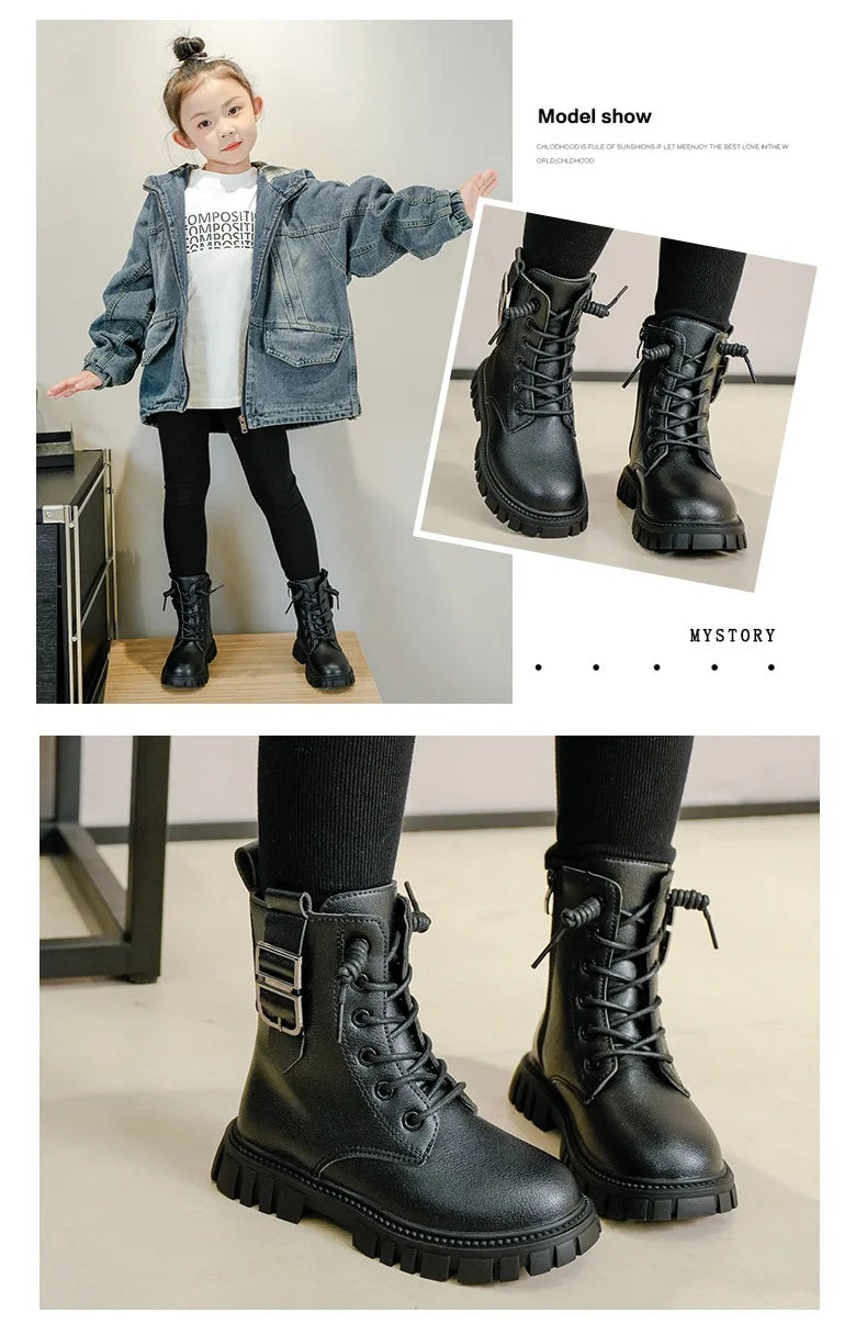 Girls Short Boots Autumn Winter 2023 New Korean Style Children Fashion Casual Short Boots Drop Shipping Simple Non-slip Kids PU