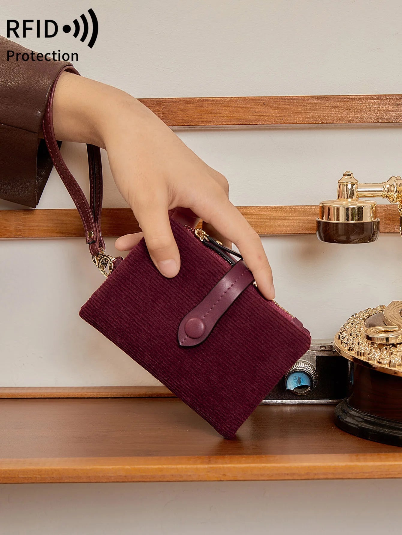 Solid Color Women's Trifold Wallet RFID Shielding Multifunctional Large Capacity Credit Card Bag with ID Window Short Coin Purse