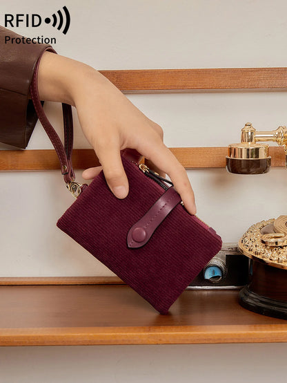 Solid Color Women's Trifold Wallet RFID Shielding Multifunctional Large Capacity Credit Card Bag with ID Window Short Coin Purse