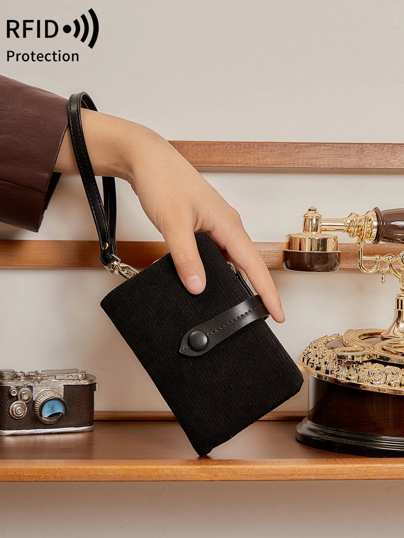 Solid Color Women's Trifold Wallet RFID Shielding Multifunctional Large Capacity Credit Card Bag with ID Window Short Coin Purse