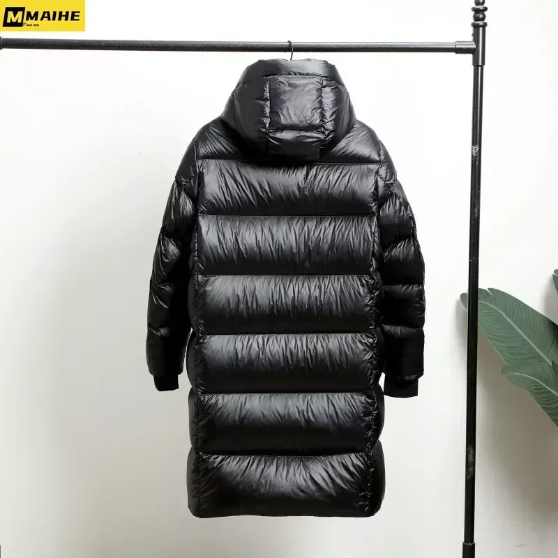 -30 ℃ Cold-proof Long Down Jacket Men's Light Luxury Black Gold Lightweight 95% Goose Down Jacket Unisex Winter Warm Hooded Coat