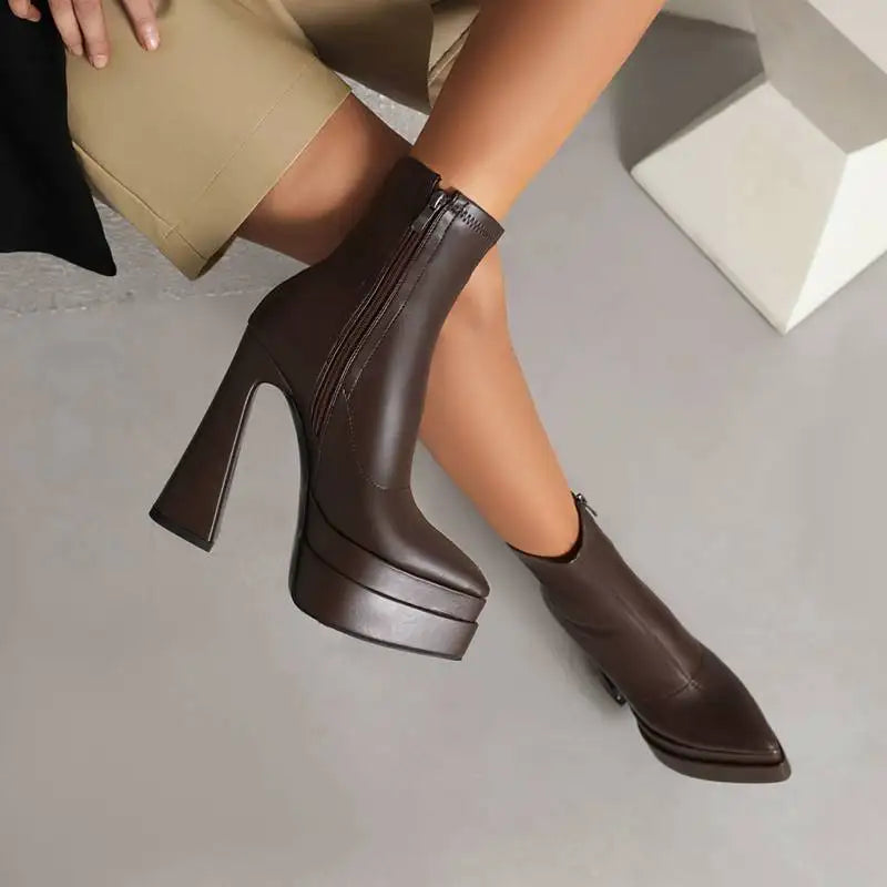 REAVE CAT Ladies Boots 15cm Shaft Stretchy Pointed Toe High Heel 6 inch Platform 5cm Big Size 46 Party