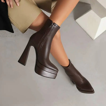 REAVE CAT Ladies Boots 15cm Shaft Stretchy Pointed Toe High Heel 6 inch Platform 5cm Big Size 46 Party