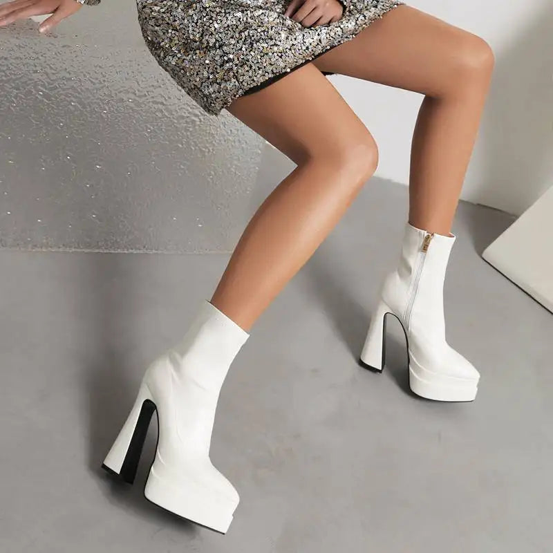 REAVE CAT Ladies Boots 15cm Shaft Stretchy Pointed Toe High Heel 6 inch Platform 5cm Big Size 46 Party