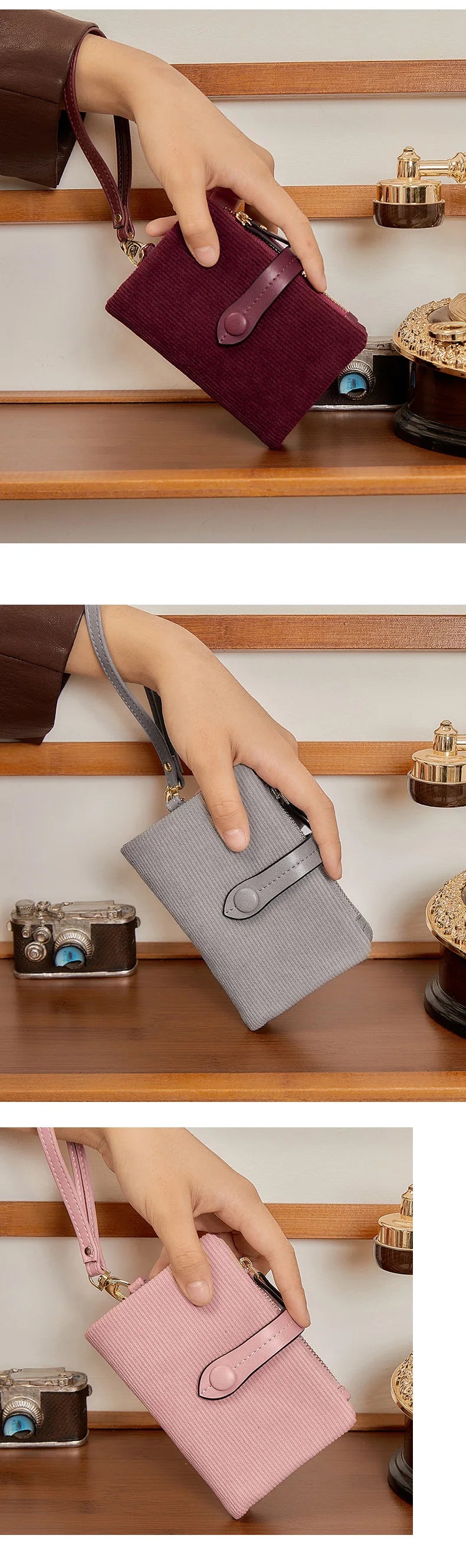 Solid Color Women's Trifold Wallet RFID Shielding Multifunctional Large Capacity Credit Card Bag with ID Window Short Coin Purse