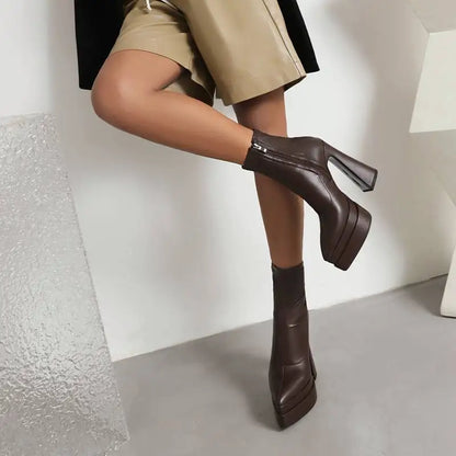 REAVE CAT Ladies Boots 15cm Shaft Stretchy Pointed Toe High Heel 6 inch Platform 5cm Big Size 46 Party